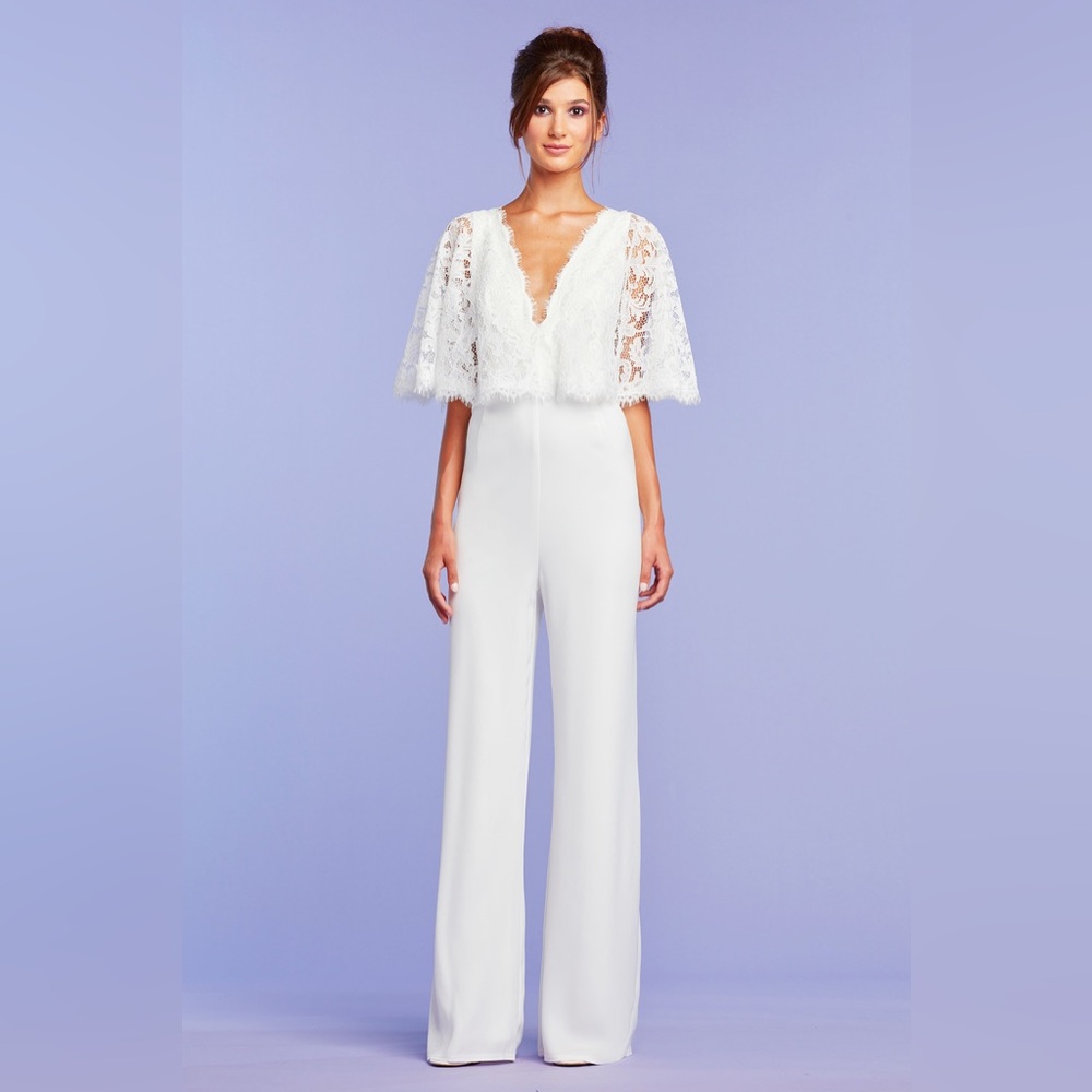 TADASHI SHOJI BRANSON LACE CAPELET JUMPSUIT